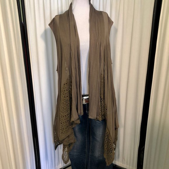 Bundle of two La Vanya Lace Cardigans in gray Sz 1XL & olive Sz 3XL - Picture 9 of 13